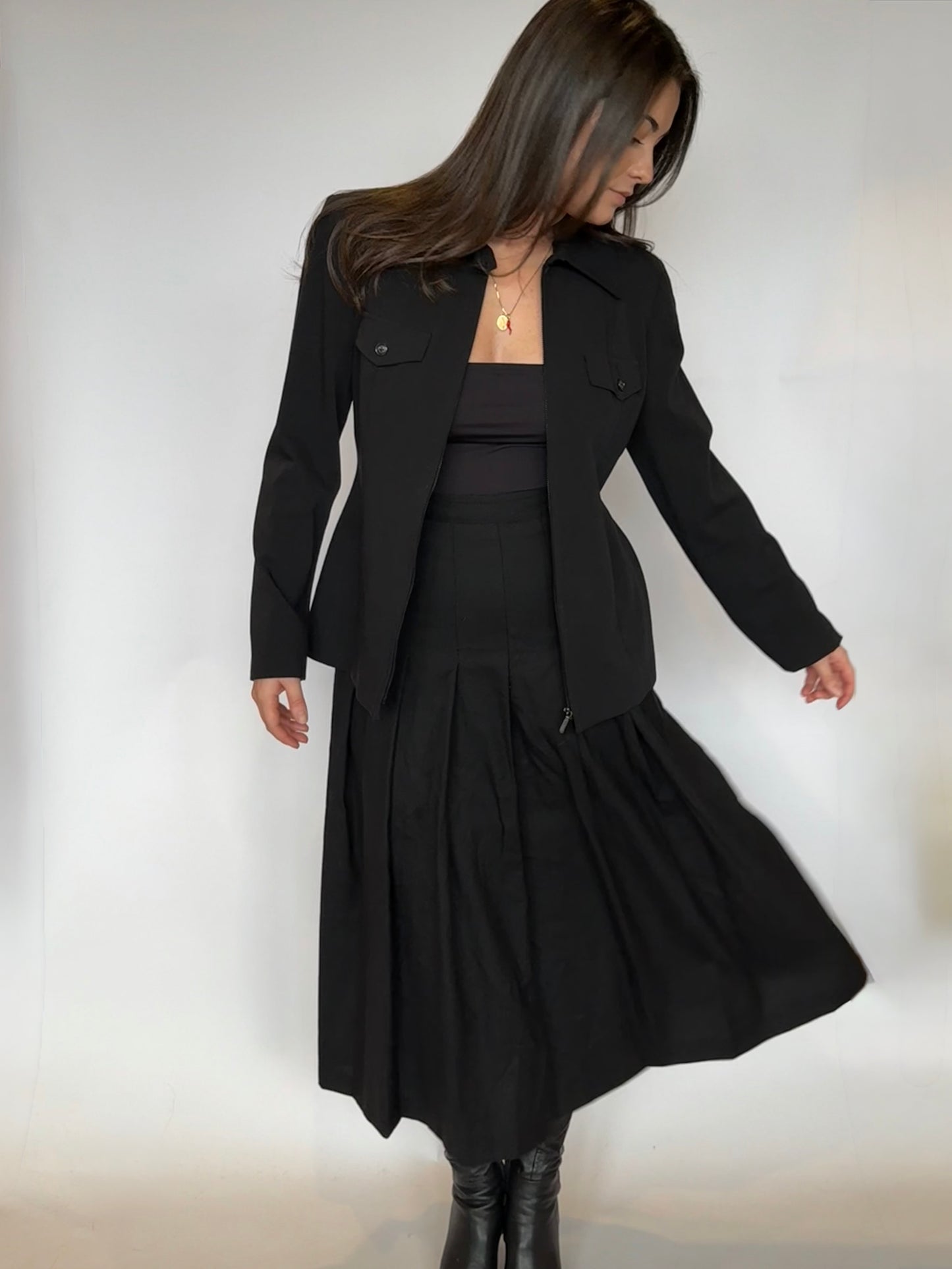 Perri Cutten Pleated Wool Skirt - 8