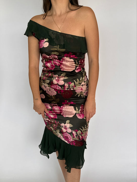 Silk Asymmetrical Floral Dress - 6-8