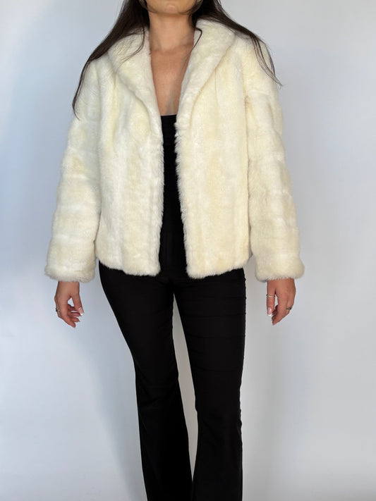 Vintage White Faux Fur Jacket - 10