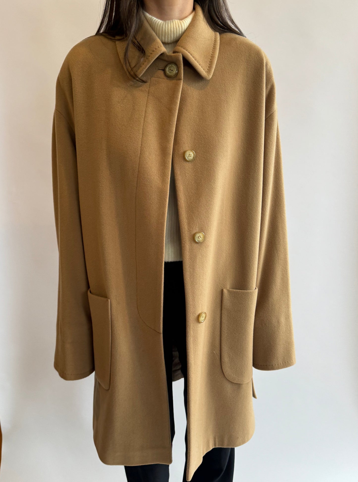 Tan Cashmere & Wool Cocoon Coat | 14-16